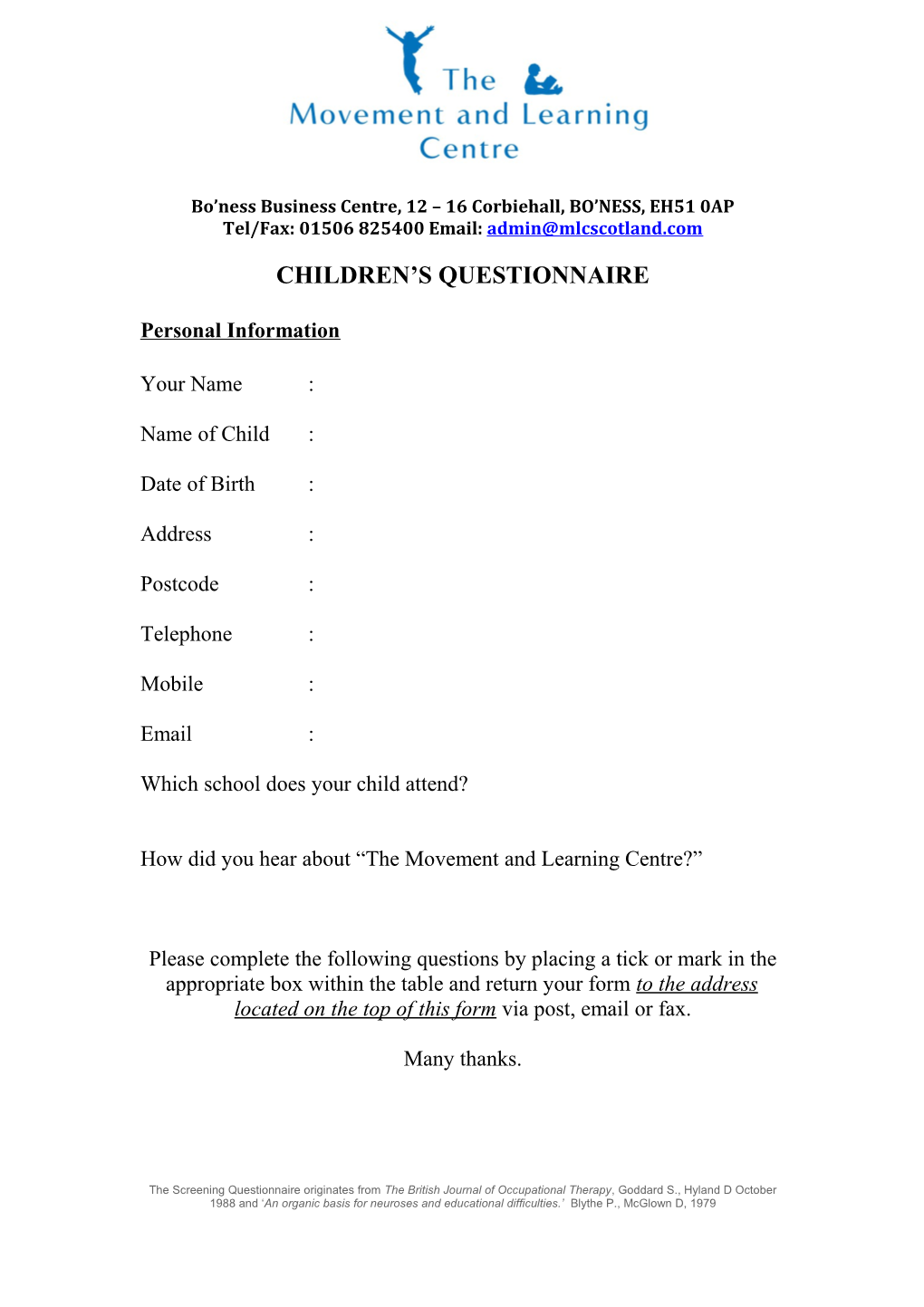 Children S Questionnaire