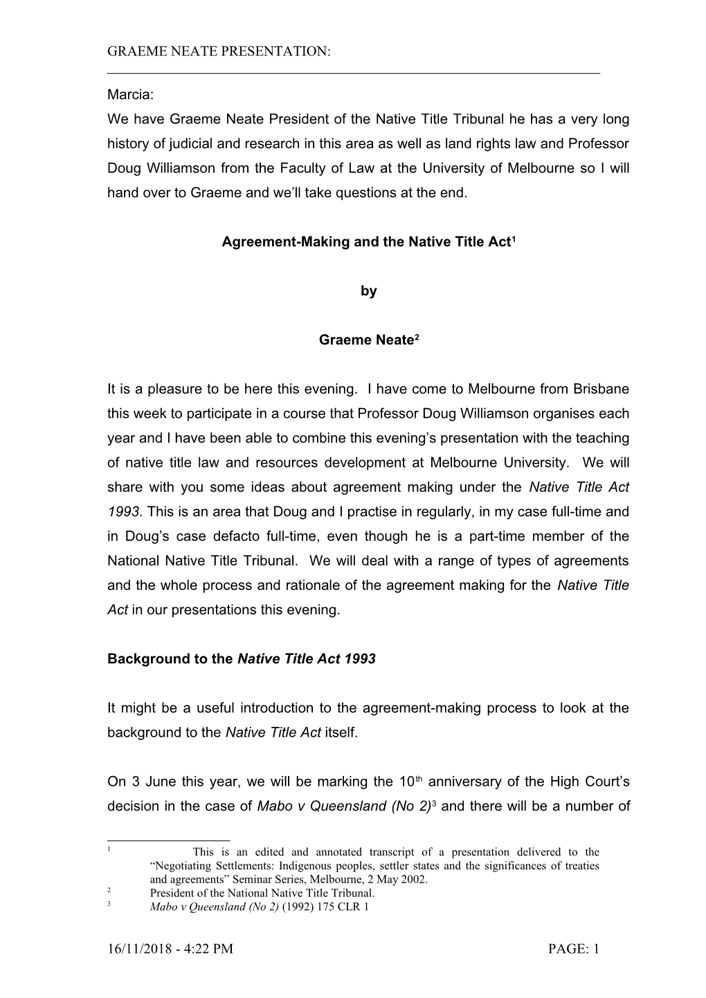 Agreement-Making and the Native Title Act 1