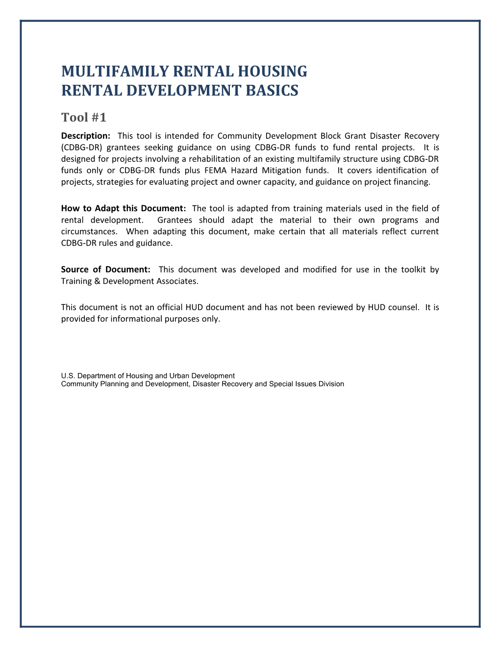 Disaster Recovery Multifamily Rental Rental Dev Basics