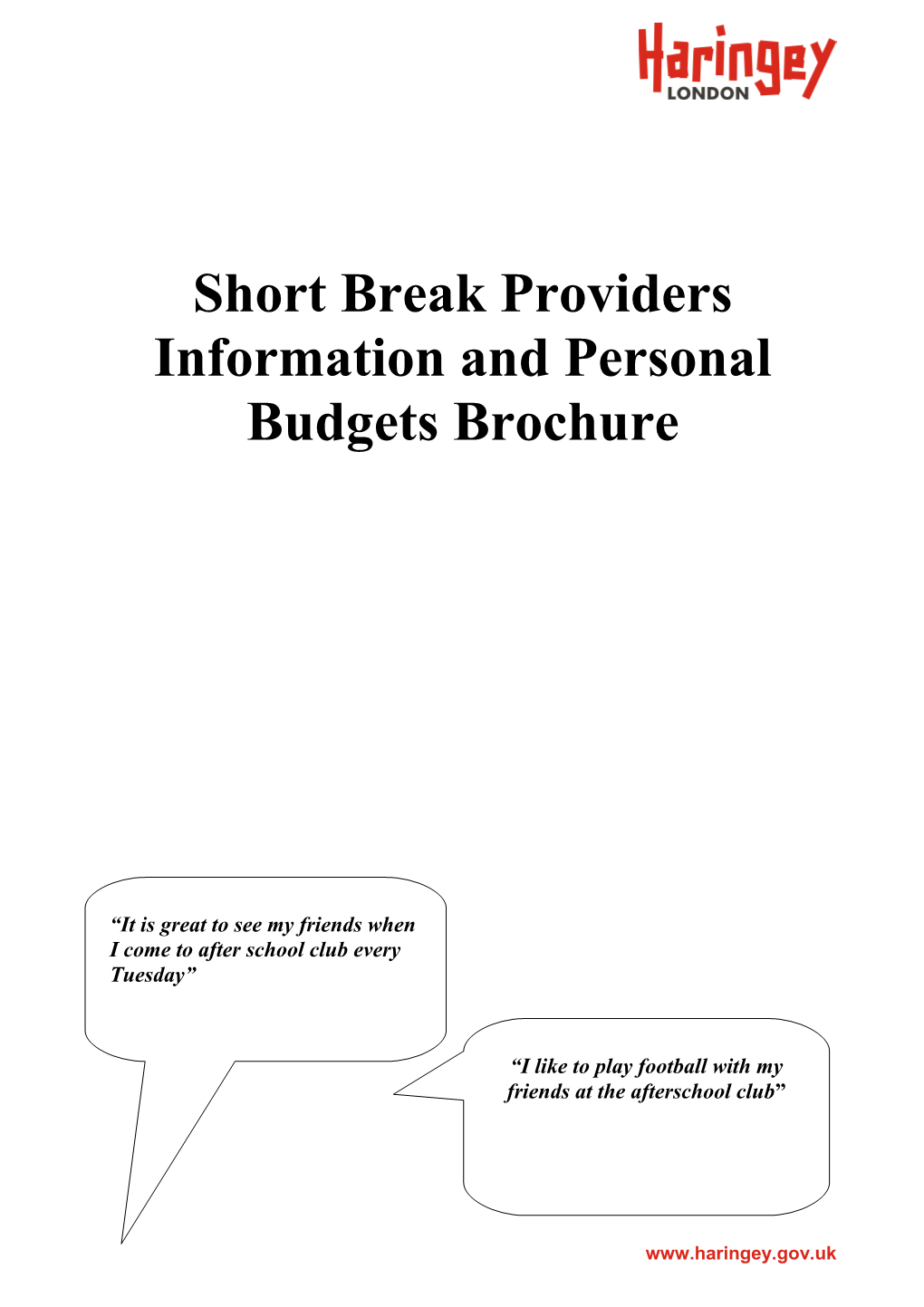 Short Break Providers Information and Personal Budgets Brochure