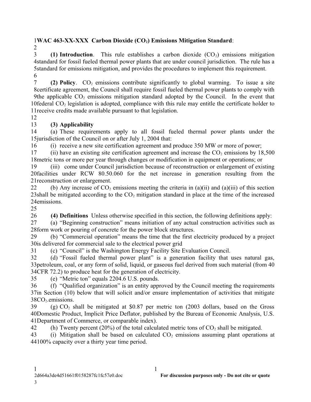 WAC 463-XX-XXX Draft Carbon Dioxide Emissions Standard