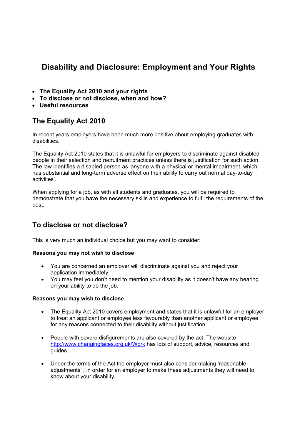 Disability and Disclosure: Employment and Your Rights