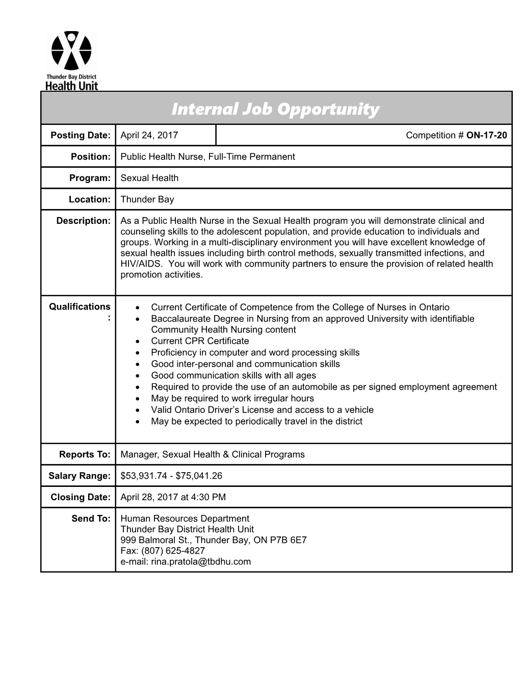 Internal Job Opportunity