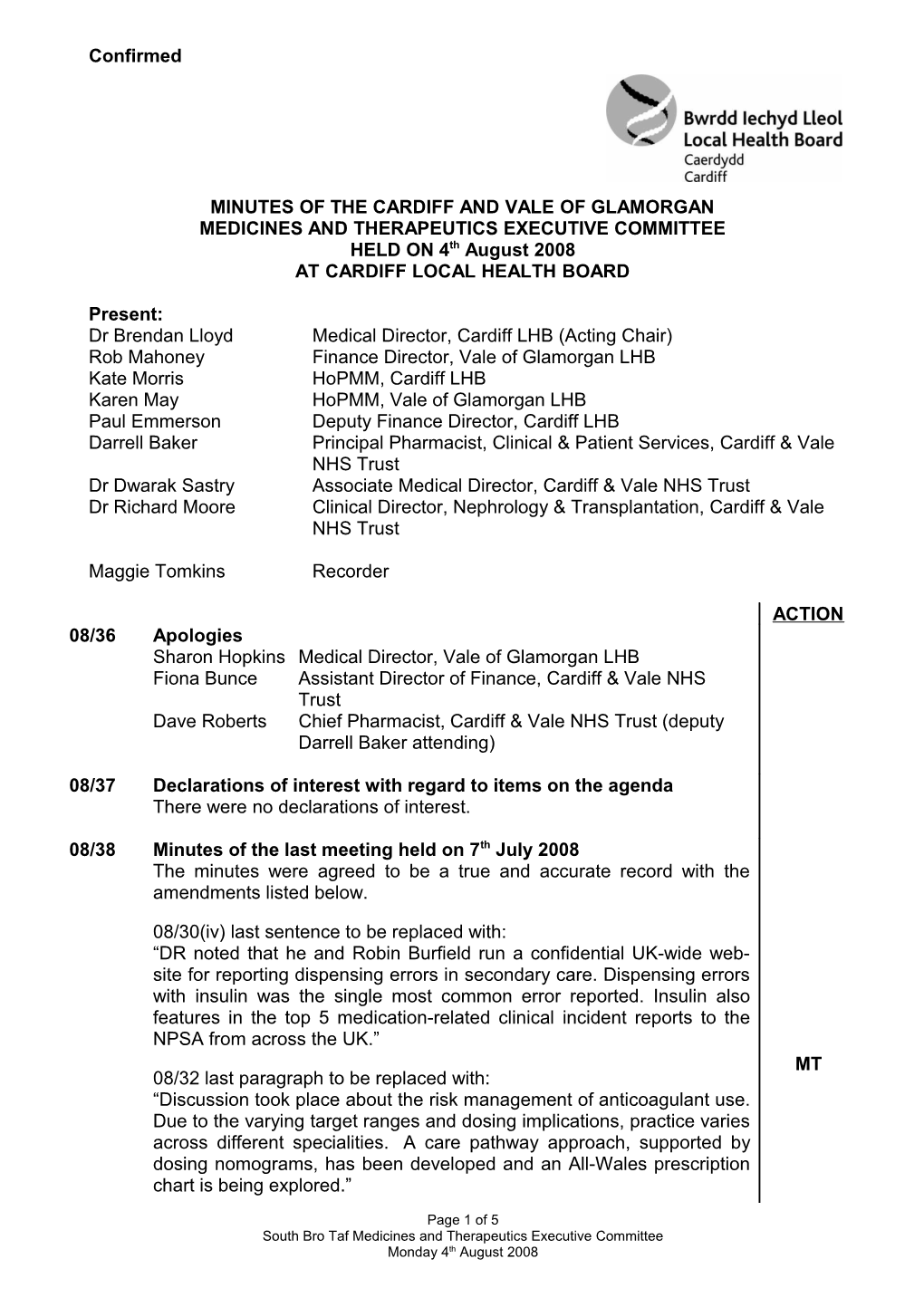 Minutes of the Cardiff and Vale of Glamorgan