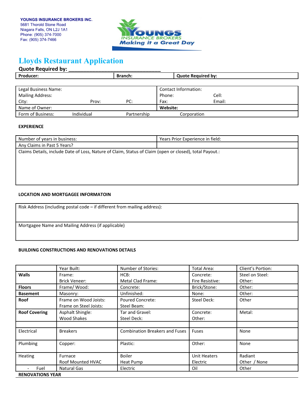 Lloyds Restaurant Application