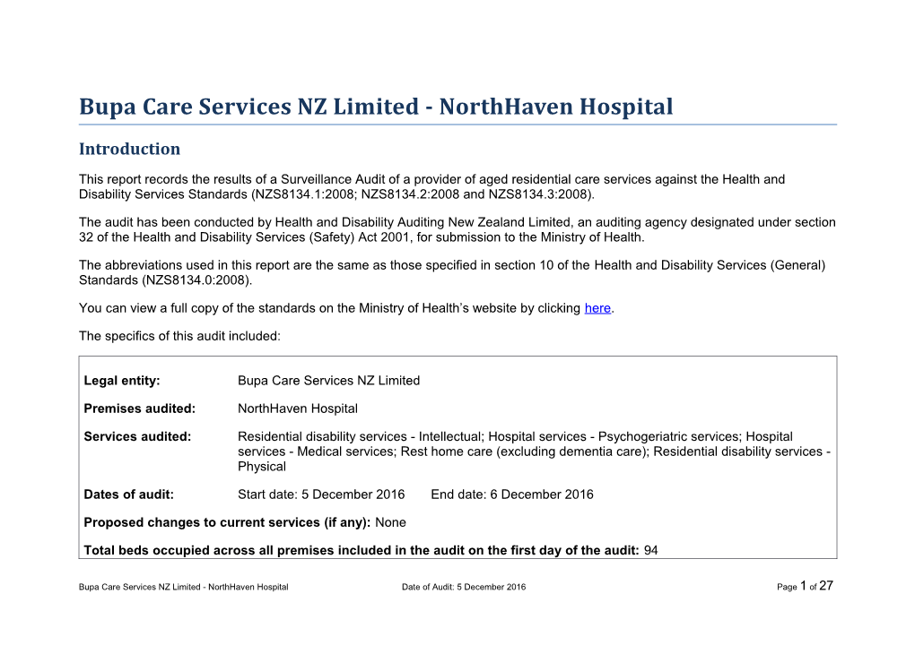 Bupa Care Services NZ Limited - Northhaven Hospital