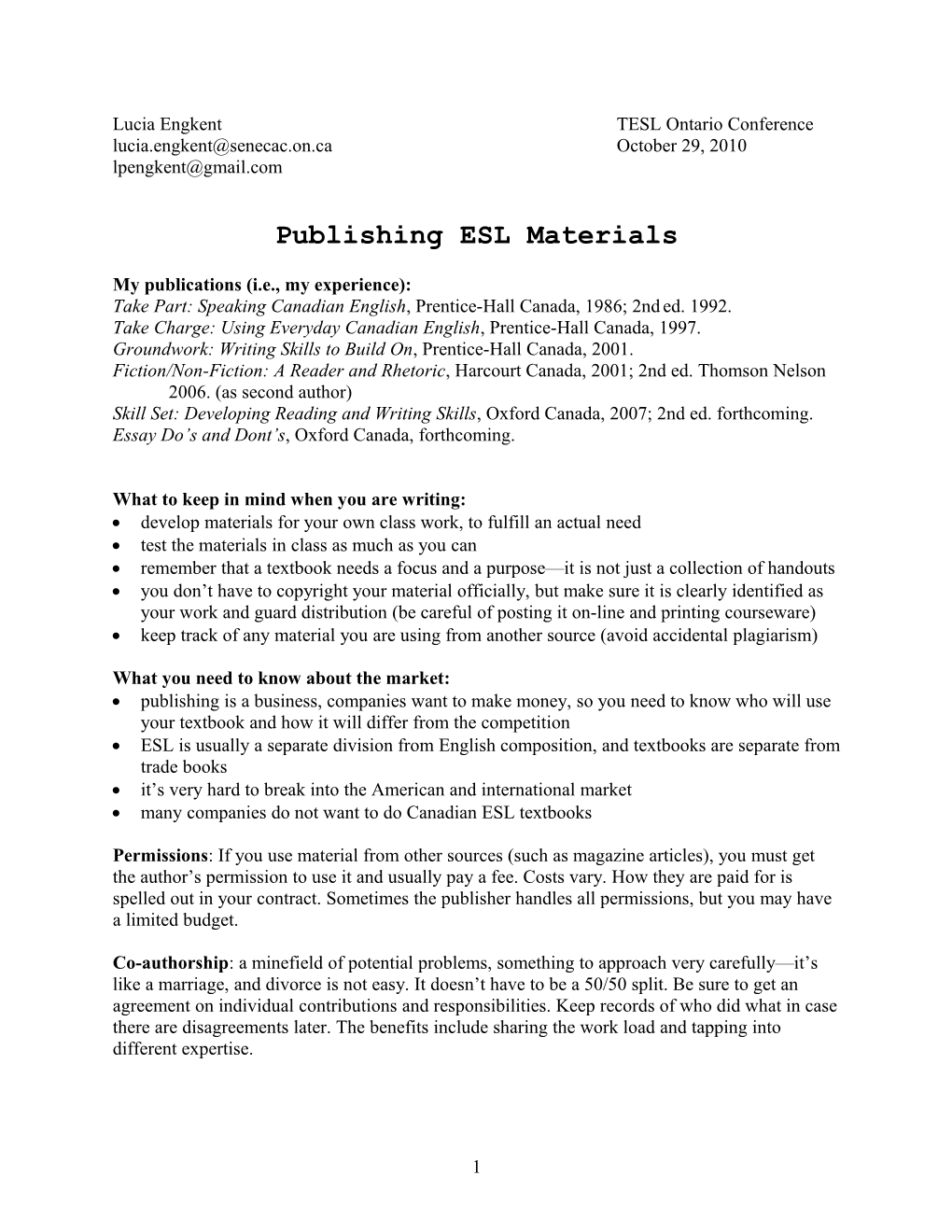 Publishing ESL Materials
