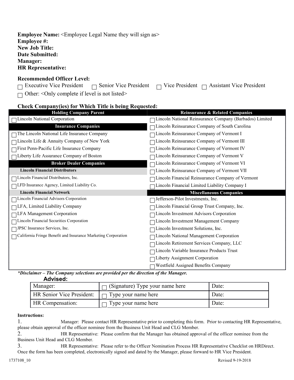 Officer Nomination Request Form