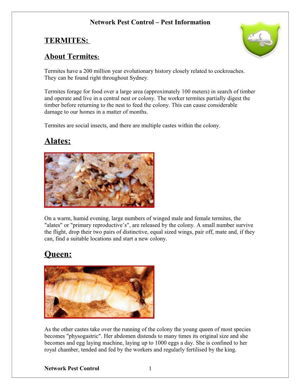 Pest Information Sheets
