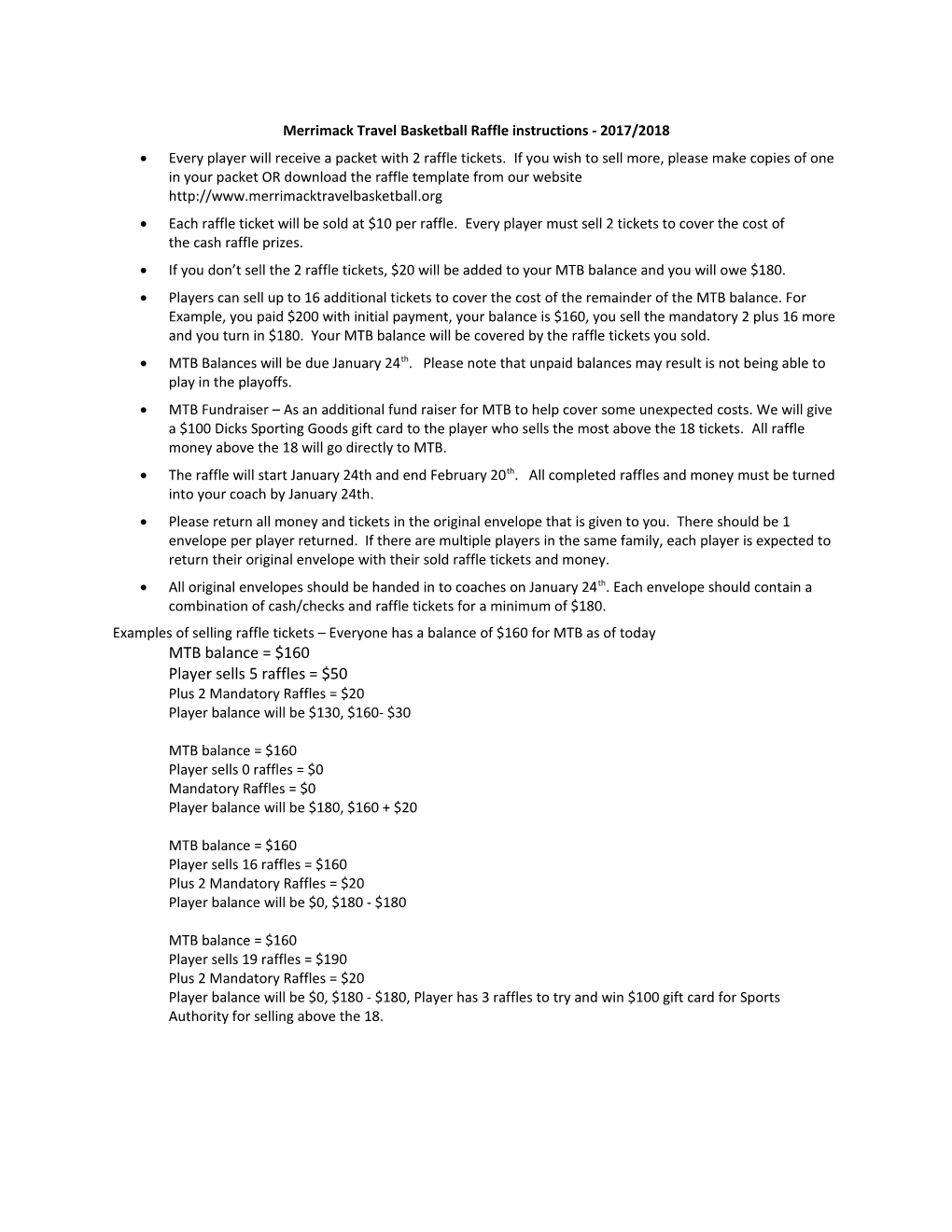 Merrimack Travel Basketball Raffle Instructions - 2017/2018