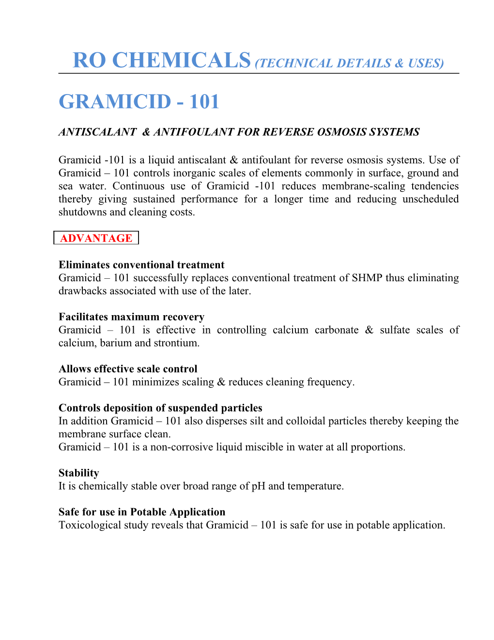 Ro Chemicals(Technical Details & Uses)