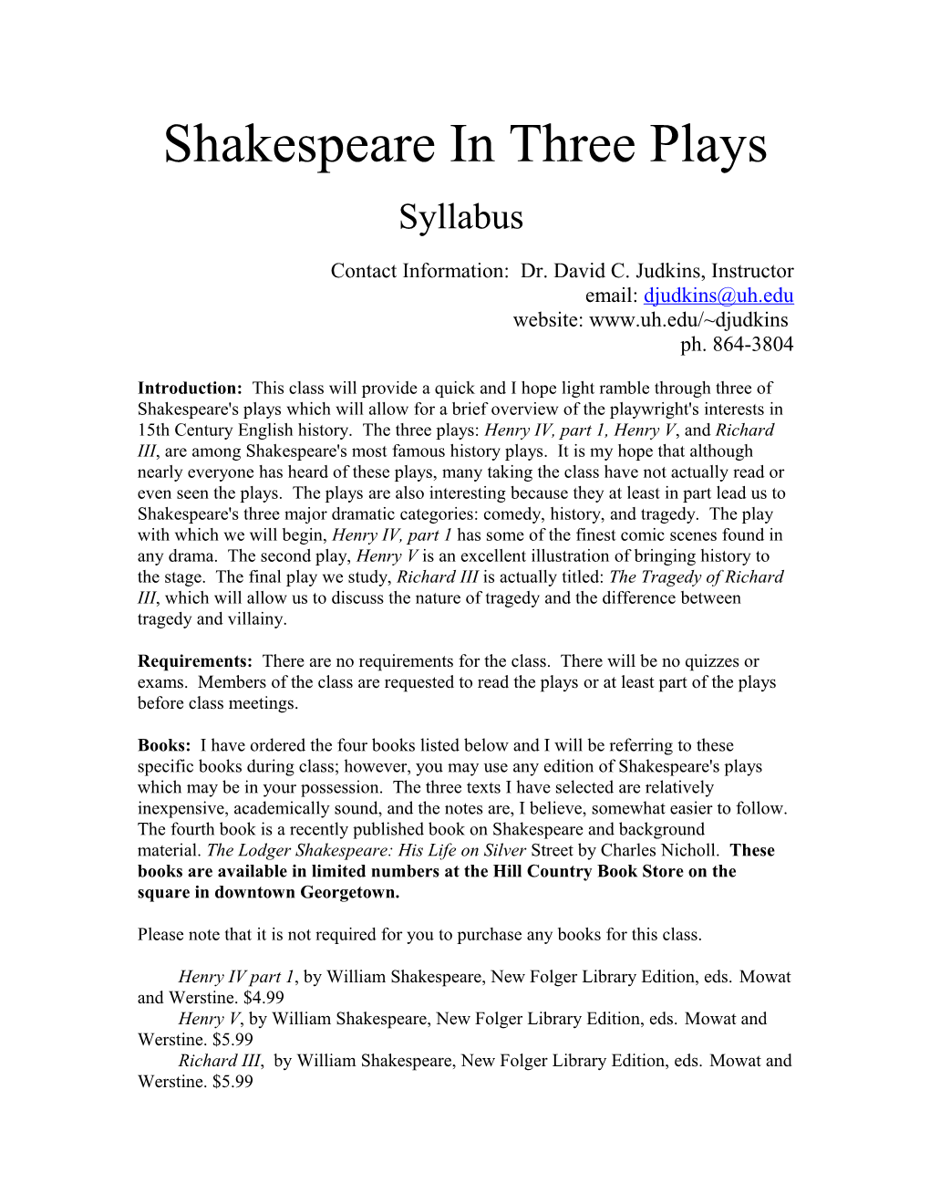 Shakespeare in Three Plays