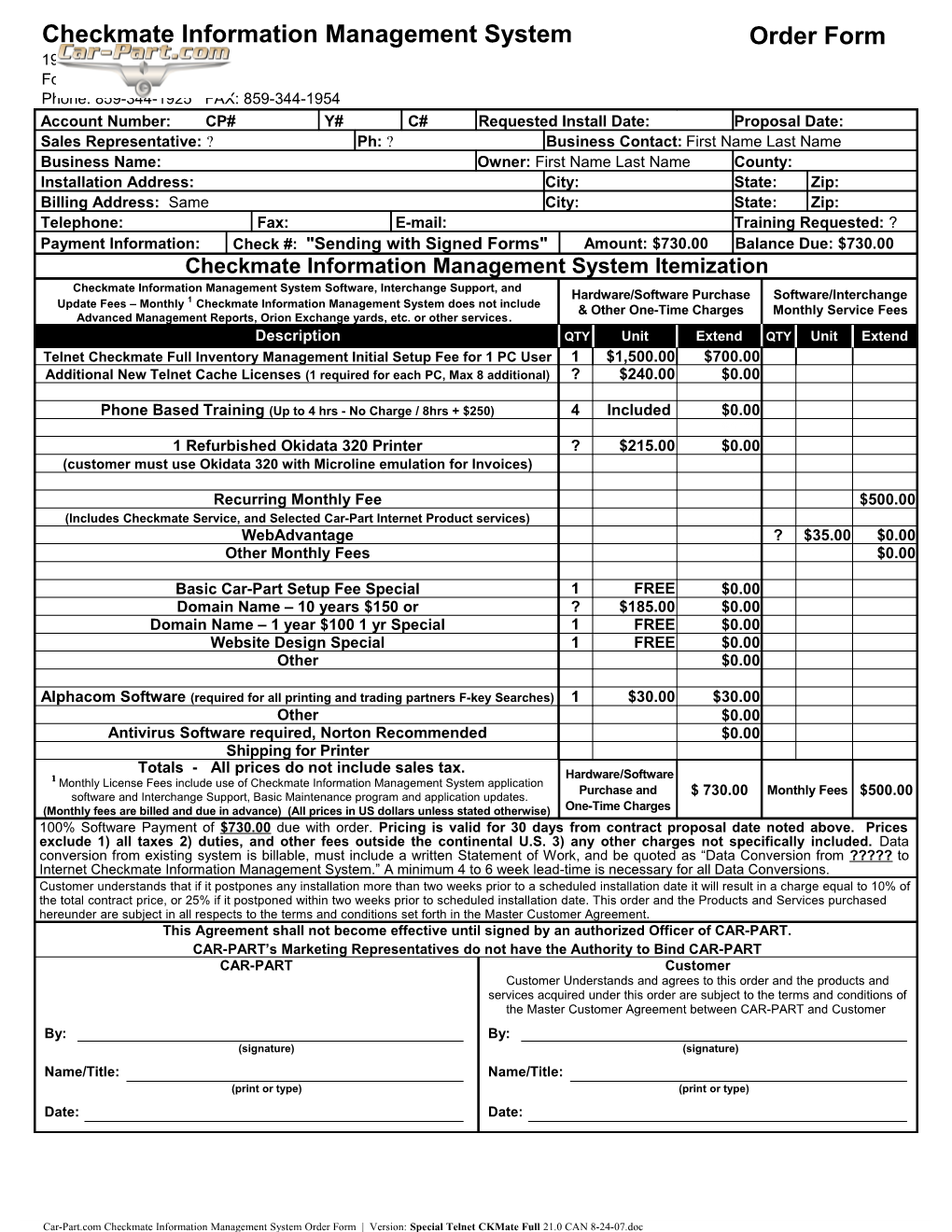 Totals - All Prices Do Not Include Sales Tax