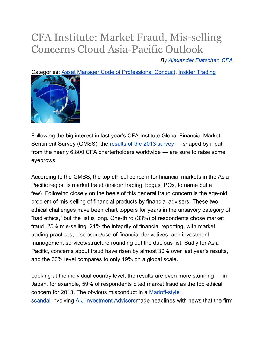 CFA Institute: Market Fraud, Mis-Selling Concerns Cloud Asia-Pacific Outlook