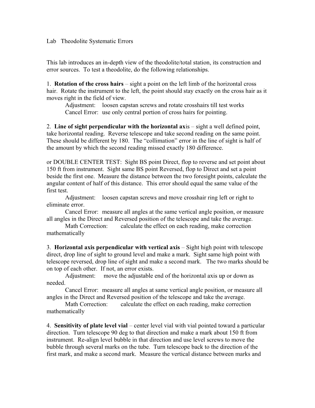 Lab Theodolite Systematic Errors