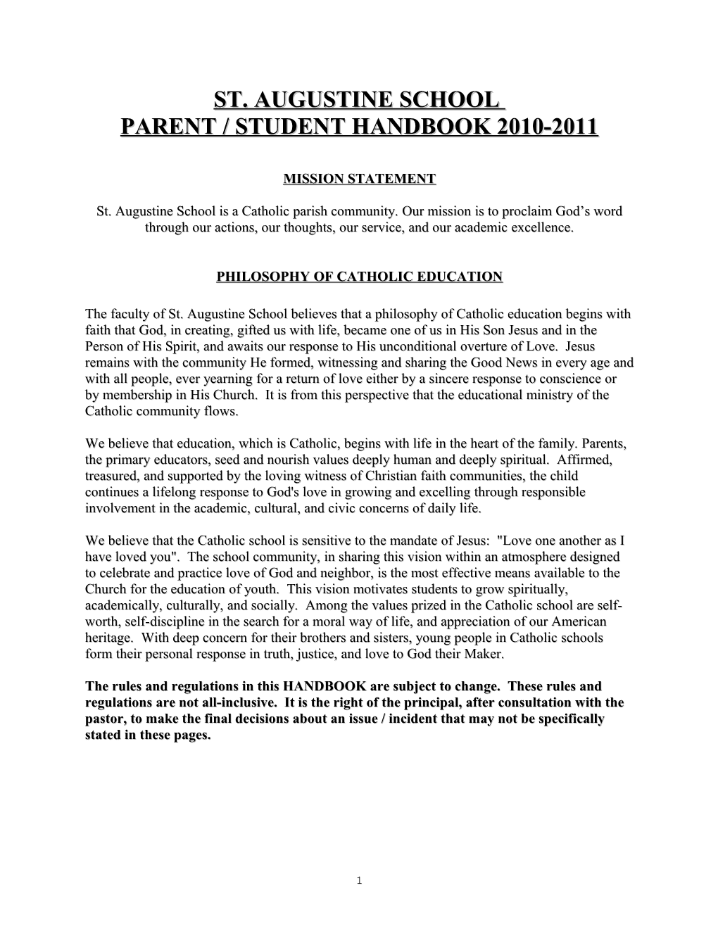 Parent / Student Handbook 2010-2011