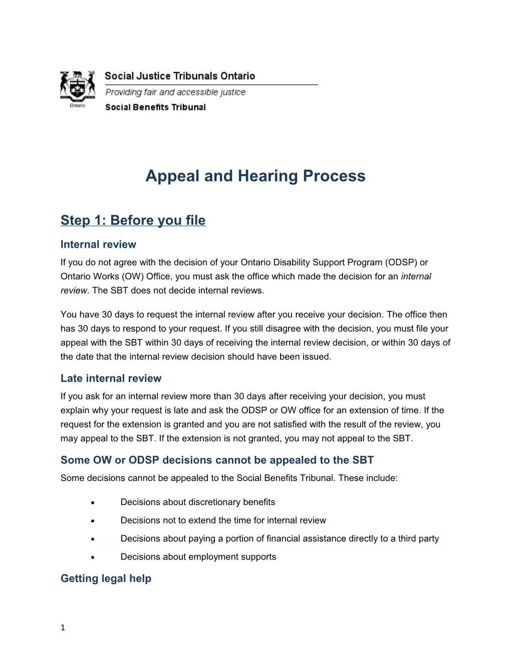 Appeal and Hearing Process
