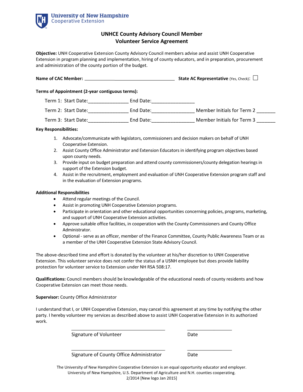 UNHCE County Advisory Council Member Agreement