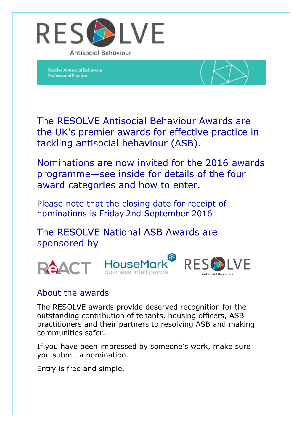 The Resolvenational ASB Awards Are Sponsored By