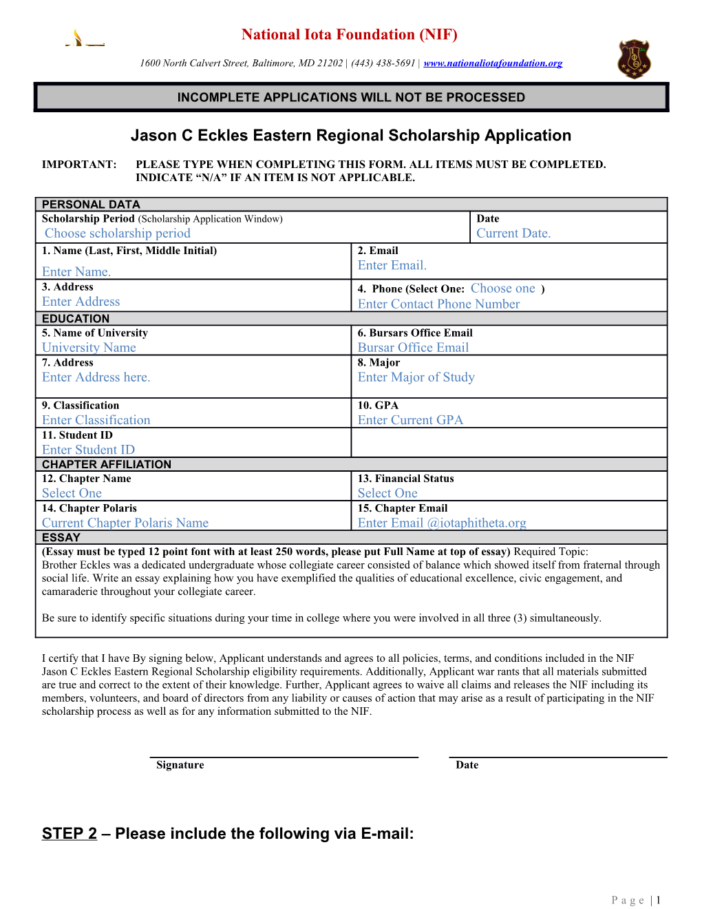 Jason C Eckleseastern Regional Scholarship Application