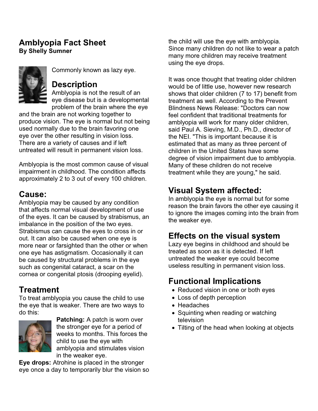 Amblyopia Fact Sheet