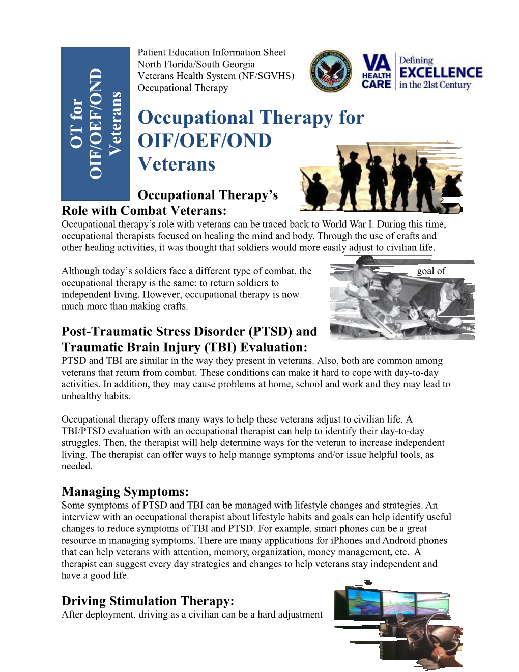 Occupational Therapy for OIF, OEF, and OND Veterans
