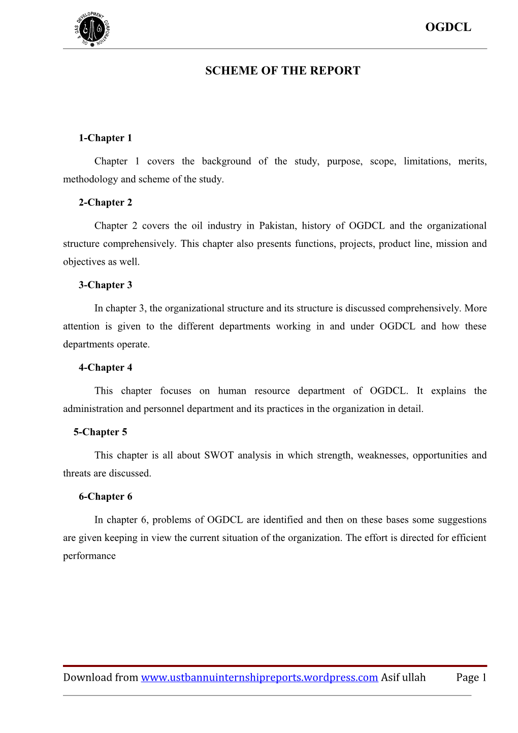 Scheme of the Report