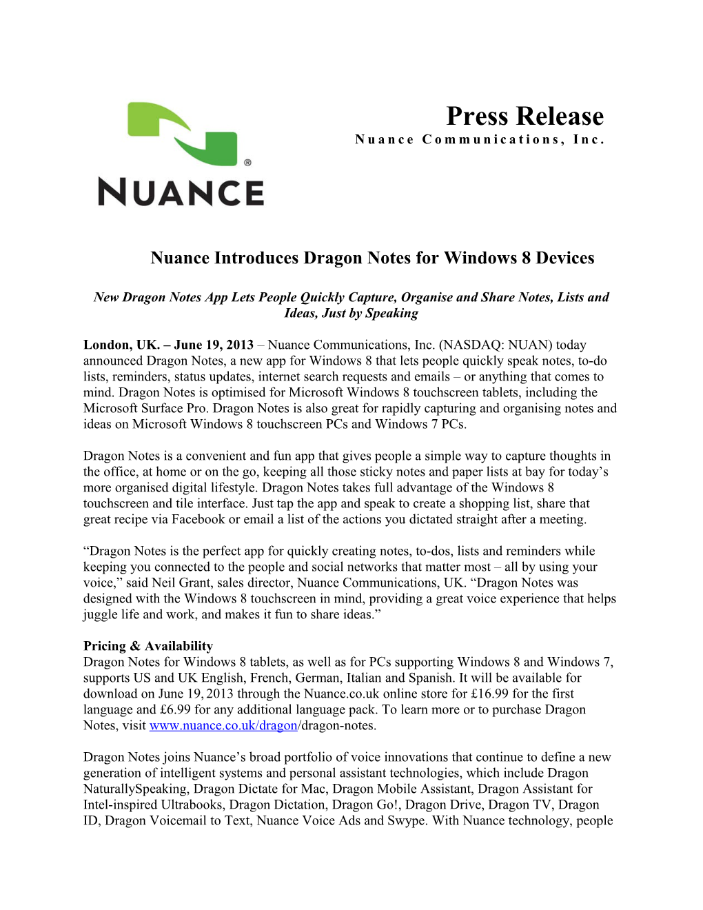 Nuanceintroducesdragon Notes for Windows 8Devices