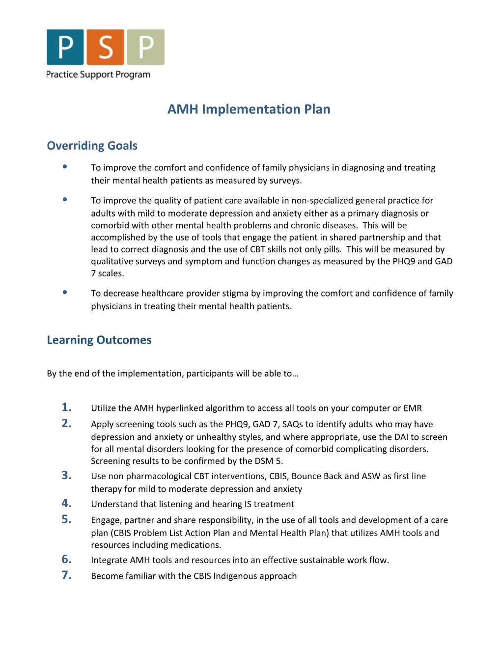 AMH Implementation Plan