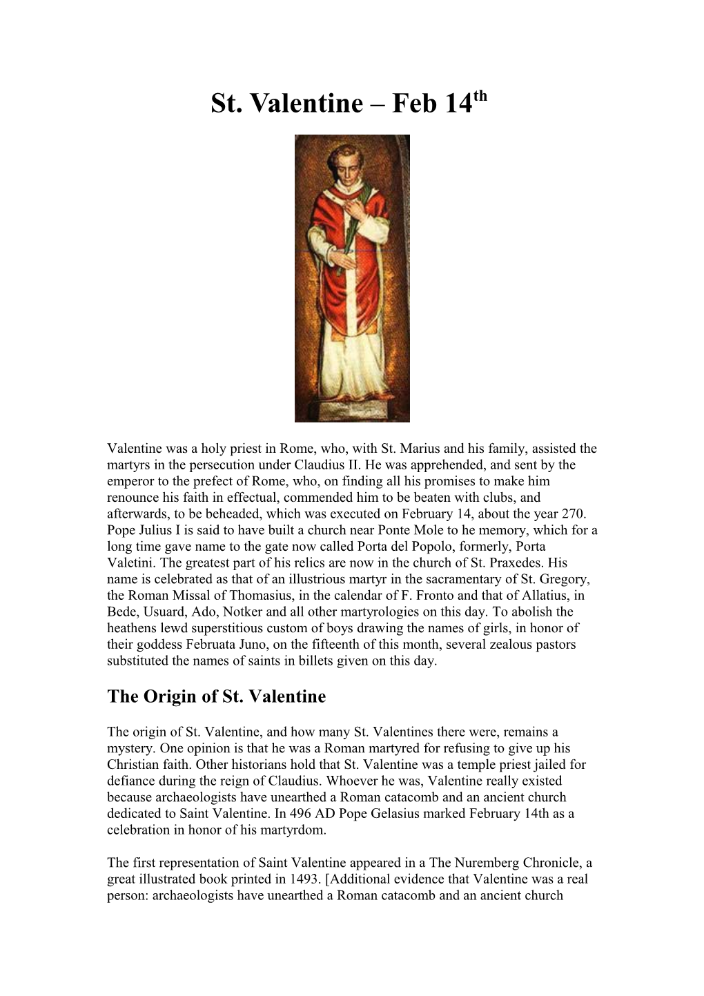 The Origin of St. Valentine