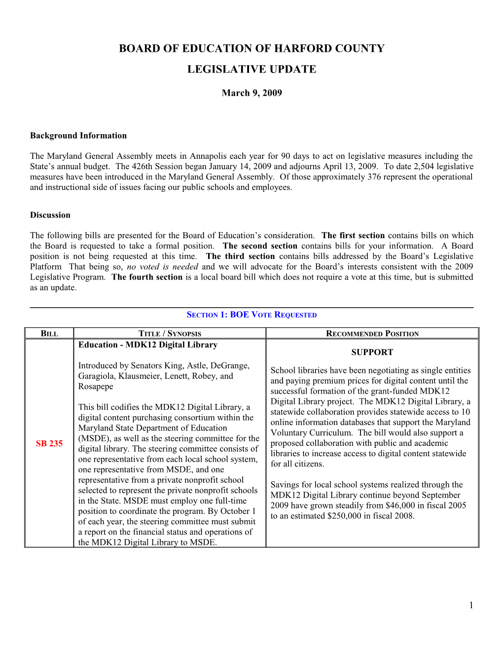 BOE Legis Info Report 3 9 2009