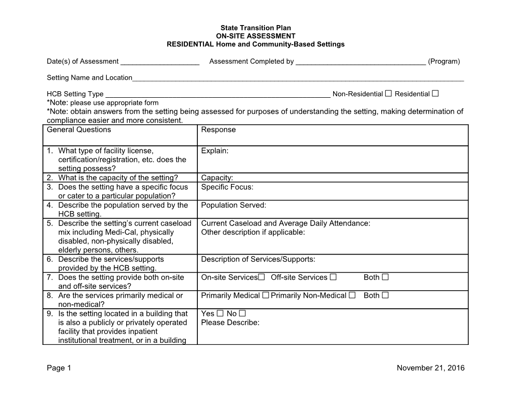 STP On-Site Assessment Tool - Residential