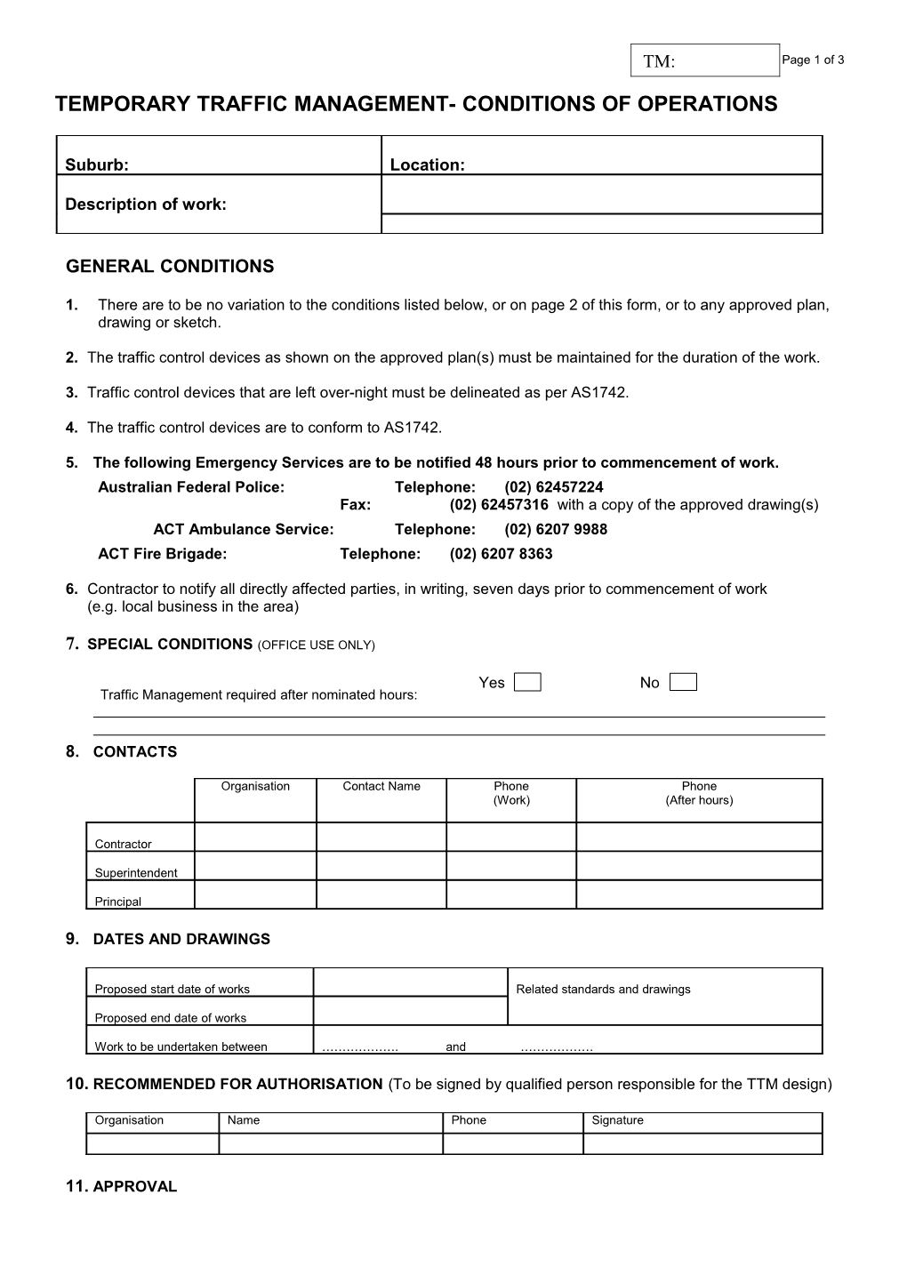 Temporary Traffic Management-Conditions of Operations