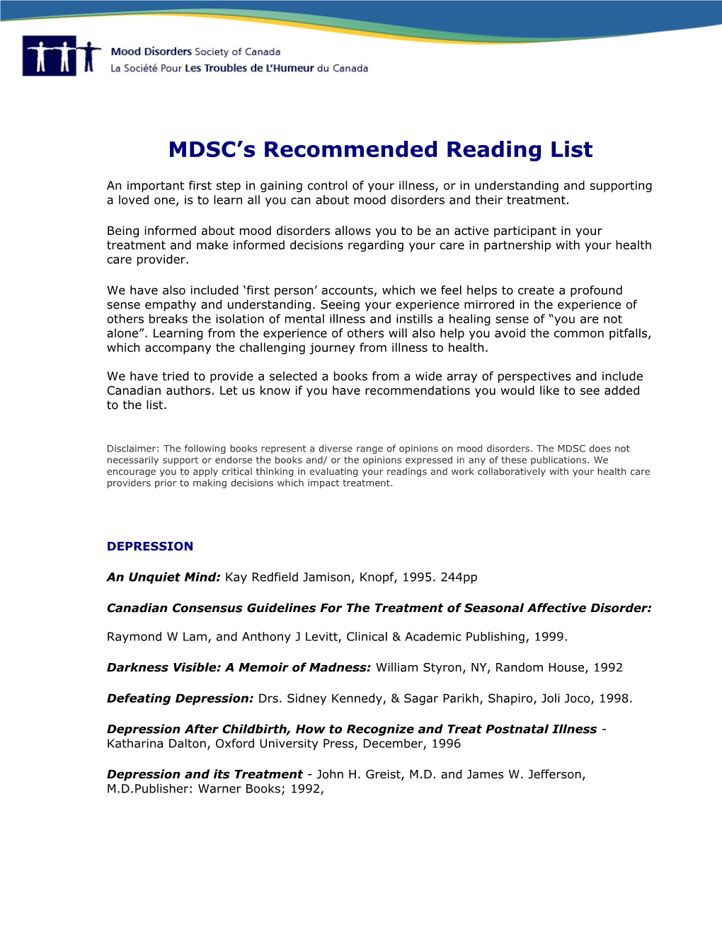 MDSC S Recommended Reading List