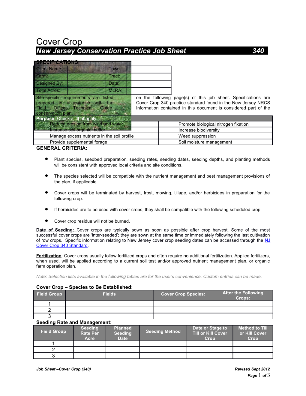 New Jersey Conservation Practice Job Sheet 340