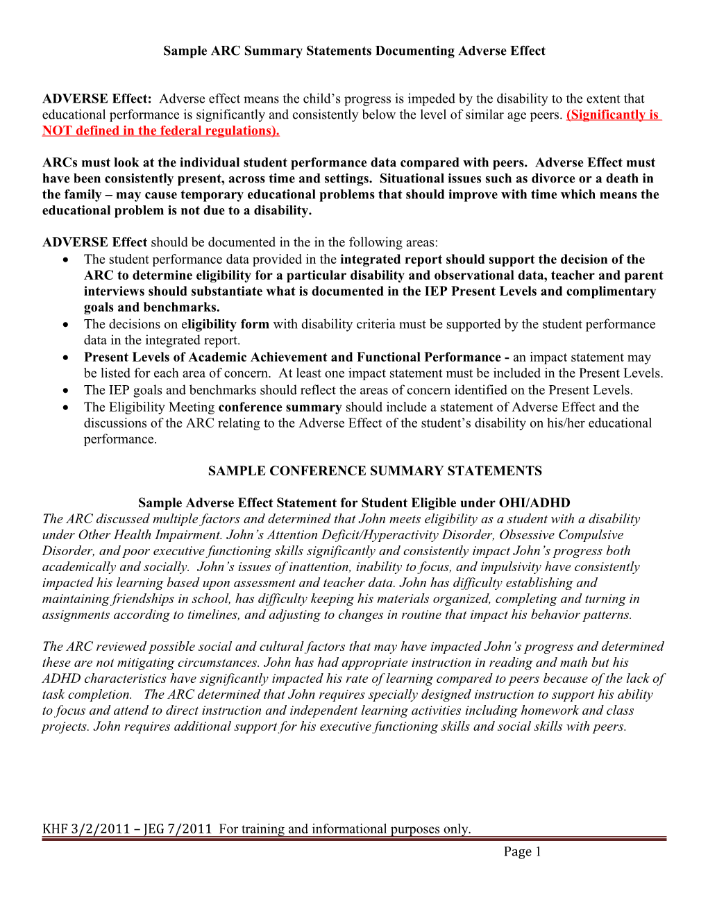 NEW KDE and OSEP Requirements to Document Adverse Effect for Every Student for Initial