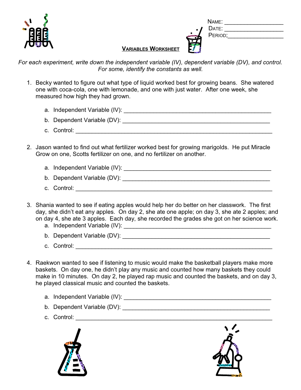 Variables Worksheet