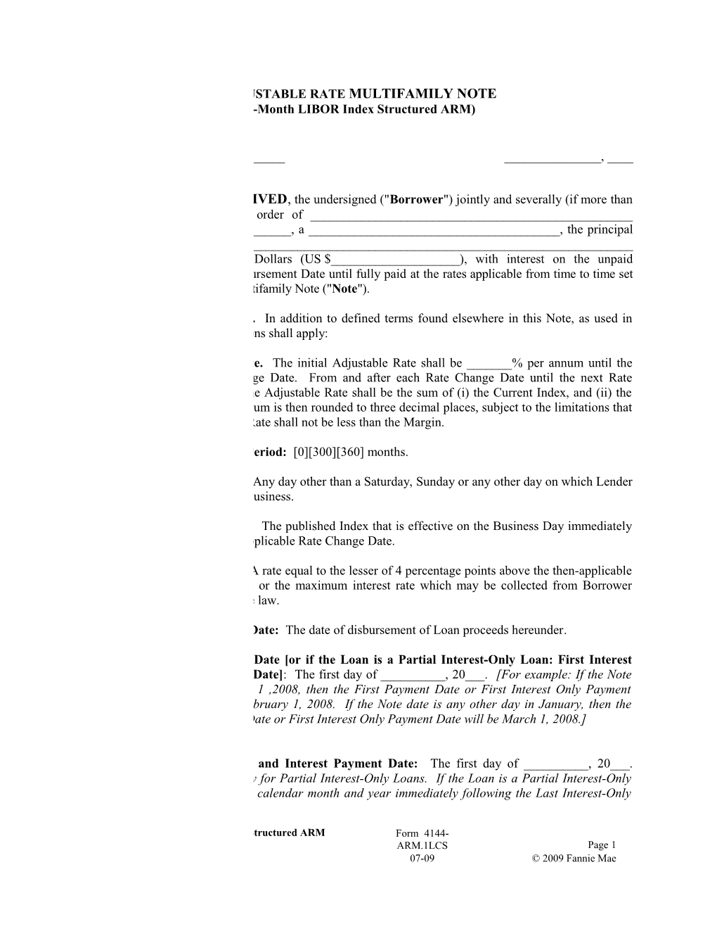 Multifamily Form 4144-ARM3LCS Texas