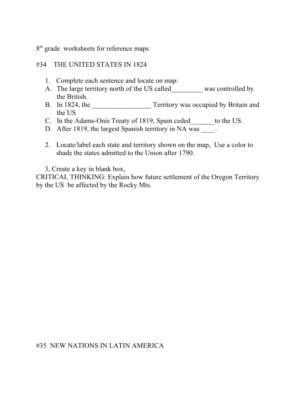 8Th Grade Worksheets for Reference Maps