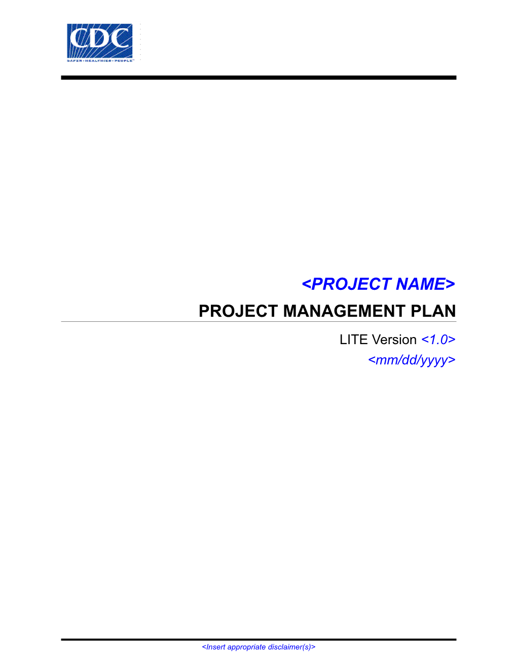 Project Management Plan - LITE Template