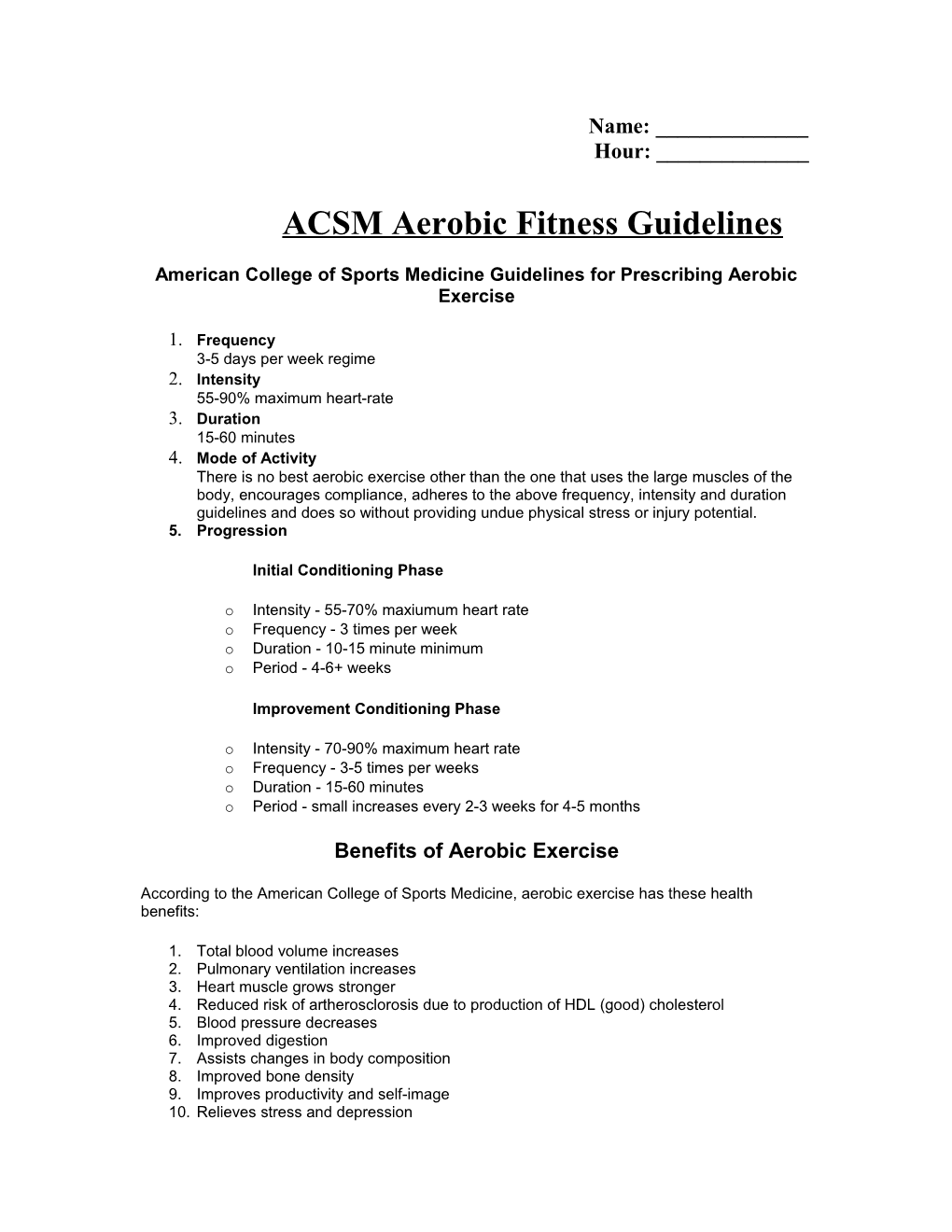 ACSM Aerobic Fitness Guidelines