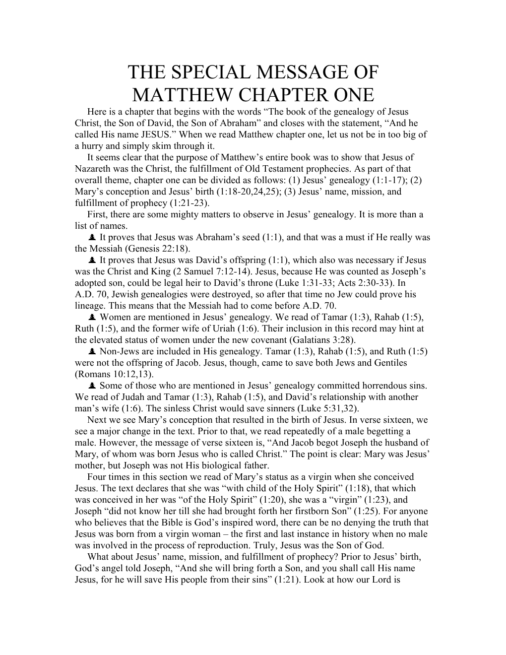 The Special Message of Matthew Chapter One
