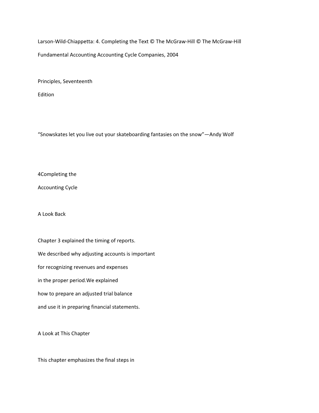 Fundamental Accounting Accounting Cycle Companies, 2004