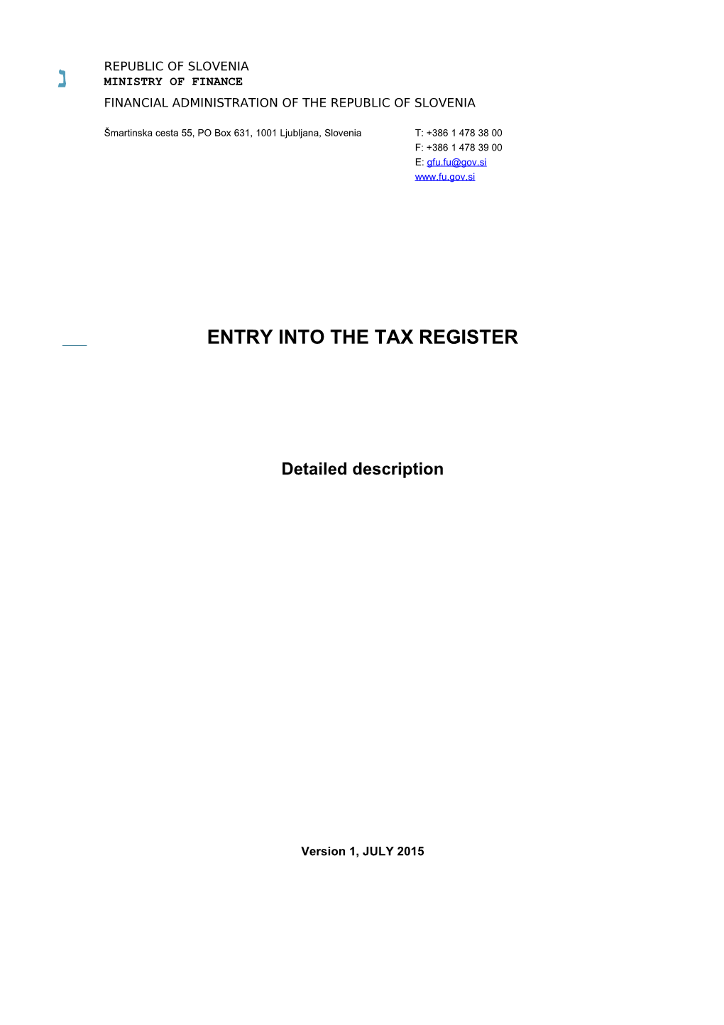 Entry Into the Tax Register