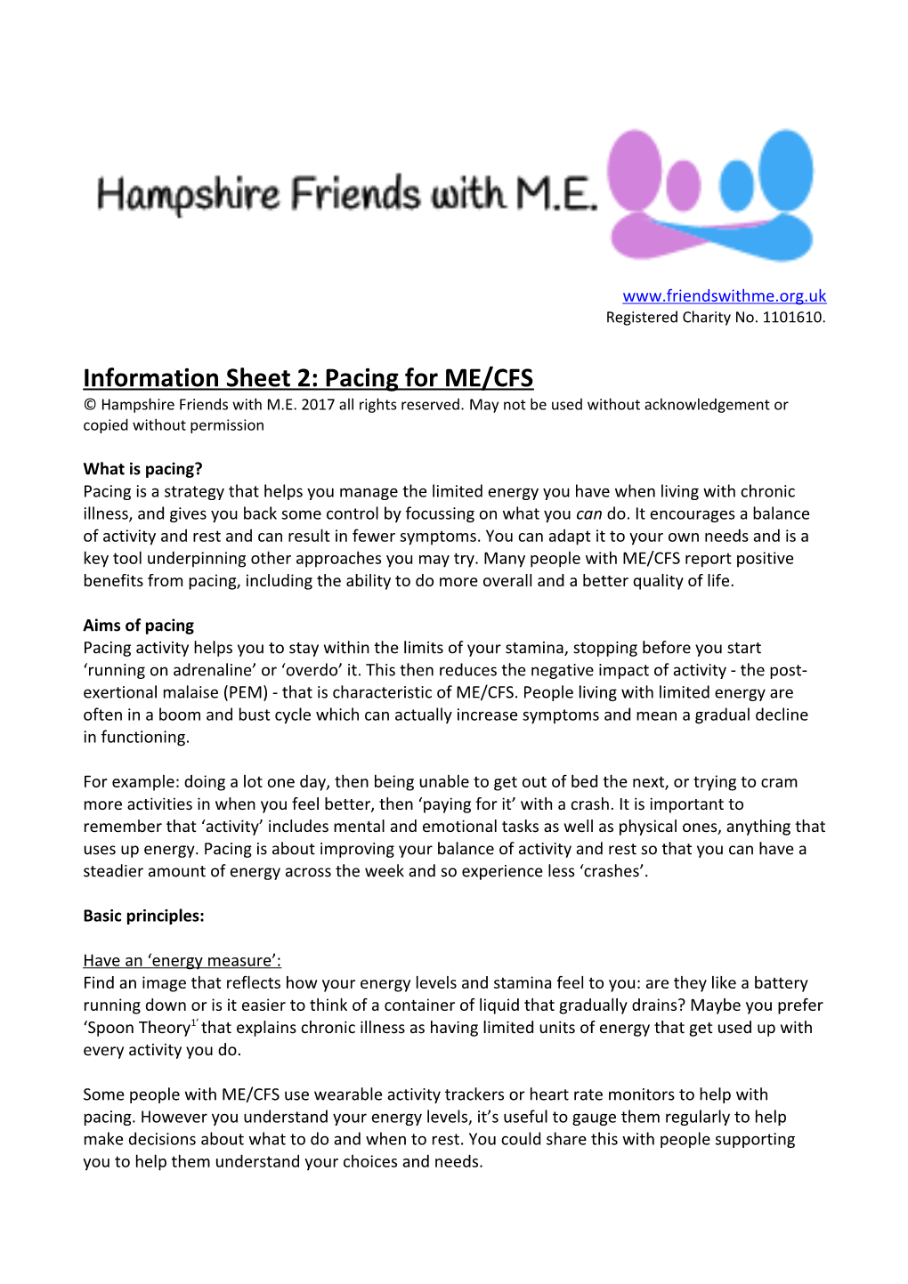 Information Sheet 2: Pacing for ME/CFS