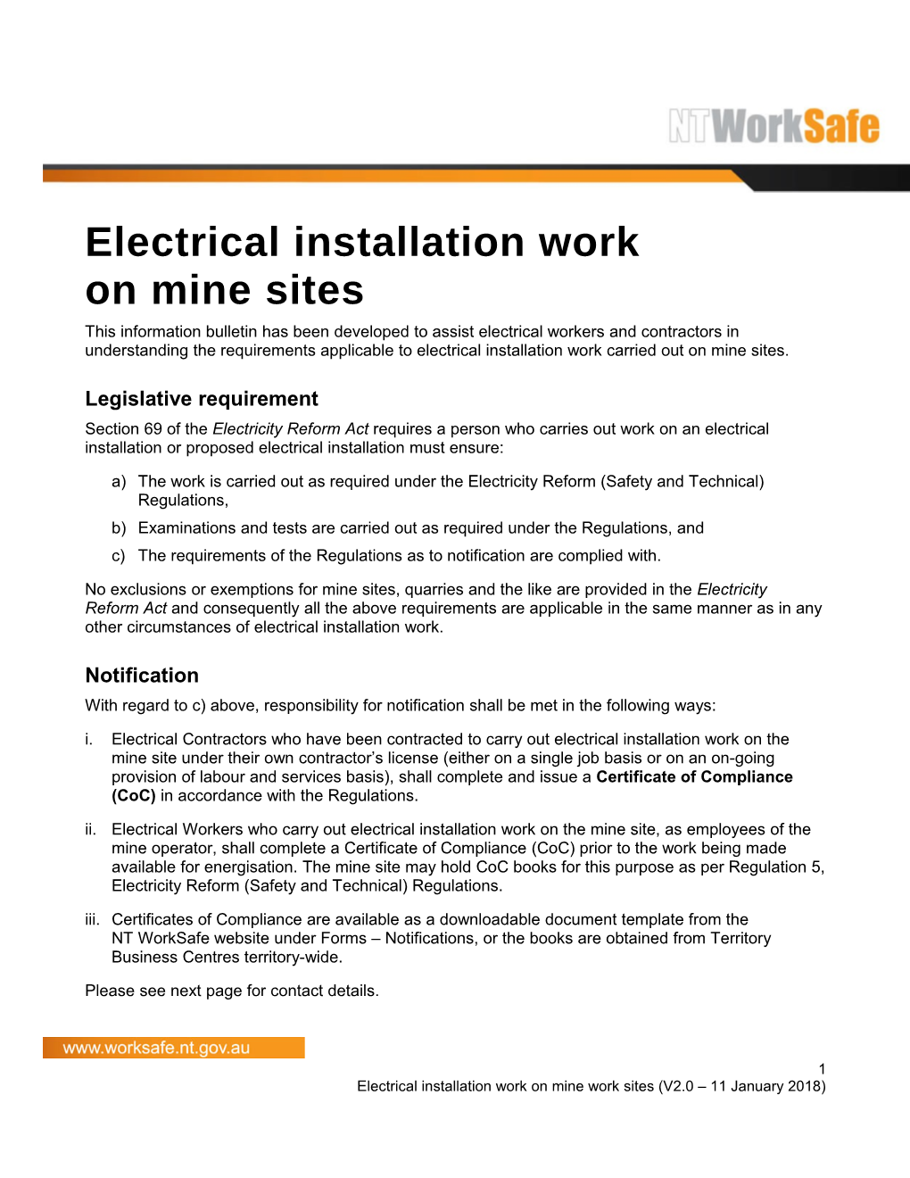 Electrical Installation Work on Mine Sites