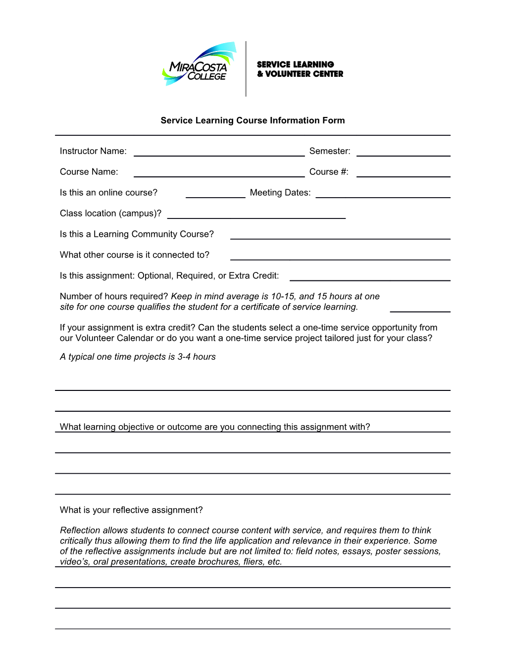 Service Learning Course Information Form