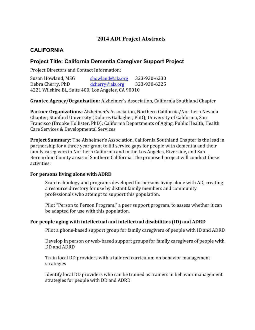 Project Title:California Dementia Caregiver Support Project