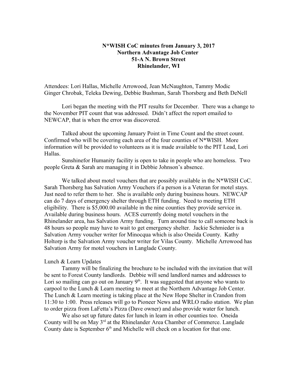 Regional Homeless Coc Minutes from February 3, 2010