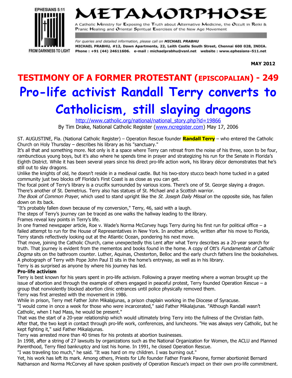 Testimony of a Former Protestant (Episcopalian) -249